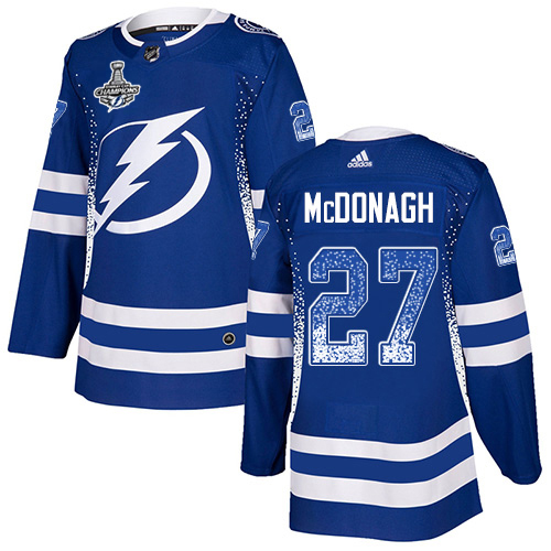 Men Adidas Tampa Bay Lightning #27 Ryan McDonagh Blue Home Authentic Drift Fashion 2020 Stanley Cup Champions Stitched NHL Jersey->tampa bay lightning->NHL Jersey